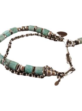 纯银水绿色天河石宝石手链叠戴