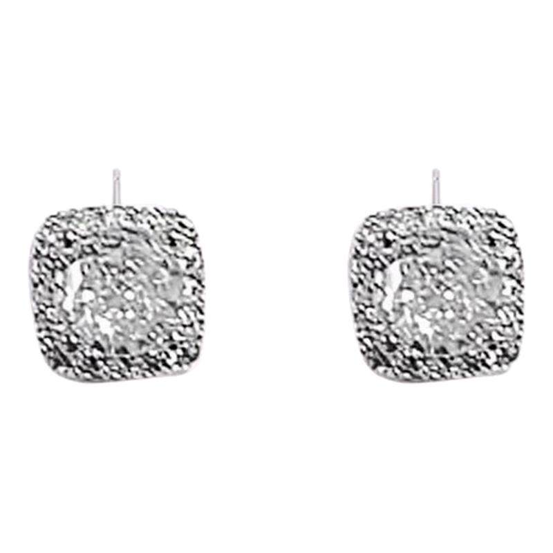 s999纯银方糖锆石耳钉女养耳洞耳骨钉爆闪2026新款高级感银针耳饰