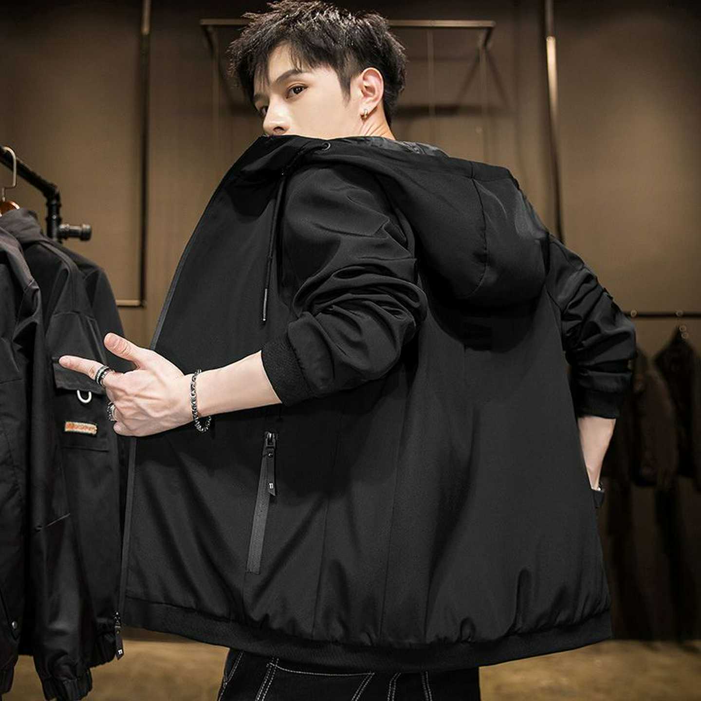 秋冬春加绒外套男2021新款潮流ins帅气宽松百搭男生卫衣夹克衣服
