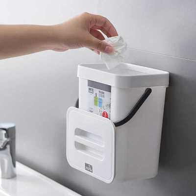 厨房垃圾桶橱柜门挂式免打孔厕所卫生间挂墙带盖小号桌面壁挂式