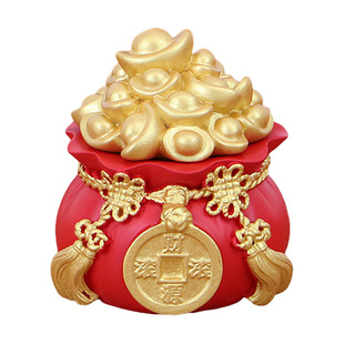 招财进宝聚宝盆财神爷钱袋金元宝摆件发财树小汽车载办公桌装饰品
