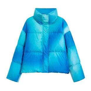 【保暖90白鸭绒】Desigual极光晕染立领短款女士羽绒服