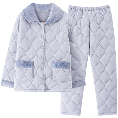 冬季睡衣女士纯棉三层夹棉家居服