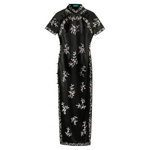 美如意*三重门黄蕙兰同款超重工手工苏绣重磅真丝美领襟长款旗袍