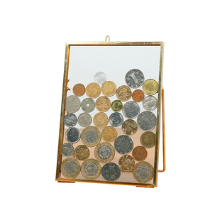 复古硬币金色相框正方形玻璃透明画框装饰折叠支架收藏展示框摆台