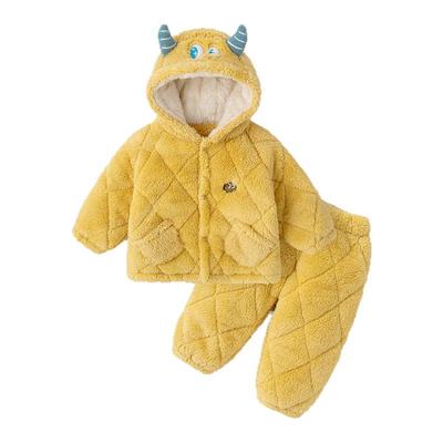 嘟嘟家儿童家居服套装冬季男童夹棉加厚睡衣女童保暖上衣裤子分体