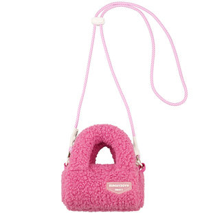 SUMAYZOY毛绒包秋冬新款单肩包圆筒手提包迷你可爱斜挎芭比粉包包