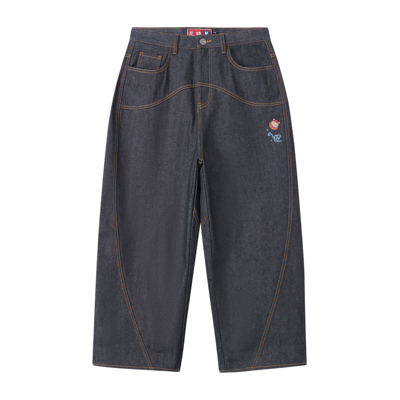 ONIARAI/鬼洗26春季棒系列复古花布达摩弧形分割牛仔裤男 26N4403