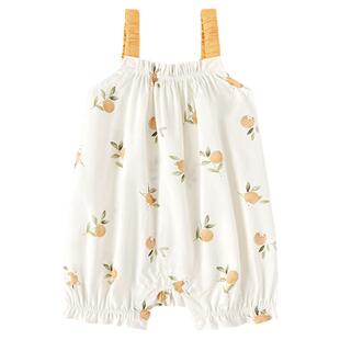 babylove女宝宝连体衣吊带纯棉夏季哈衣婴儿外出甜美夏装橘黄满醉