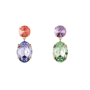 GGXR 痞幼同款复古气质彩色宝石水晶925银针耳夹ins时尚撞色耳环