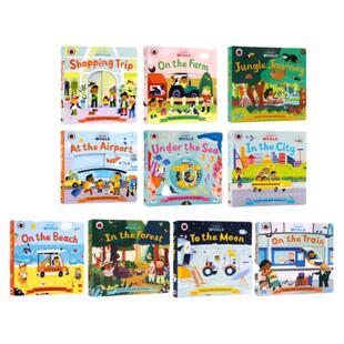 进口英文原版绘本 Little World小小世界系列机关操作书 On the Farm/Beach在农场/沙滩/商场/机场月球 幼儿场景启蒙认知纸板书