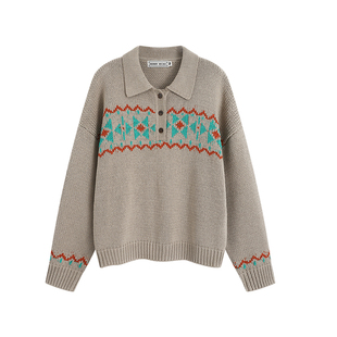 Bobbybecky美式复古学院费尔岛花圣诞氛围原创绣花经典polo毛衣