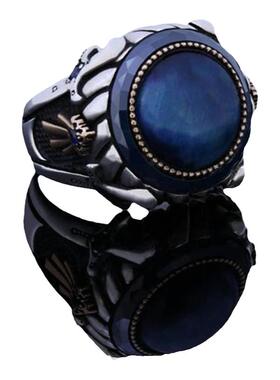 男925纯银复古蓝色虎眼石戒指