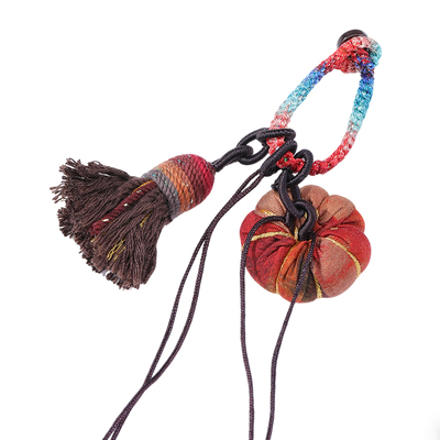 手搓棉线南瓜钥匙扣箱包文玩藏式流苏吊坠文艺挂绳diy配件环扣绳