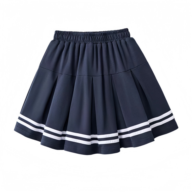 藏青色女童短裙校服裙儿童校服半身裙防走光百褶裙学生儿童白裙子