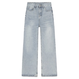 HY711 水洗猫须【2021M】直筒阔腿宽松牛仔裤男女复古百搭裤子