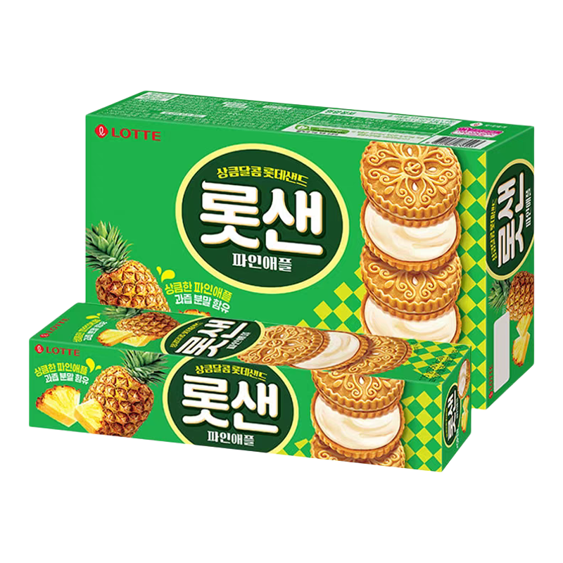 韩国进口食品LOTTE乐天菠萝味夹心饼干下午茶休闲食品办公室零食