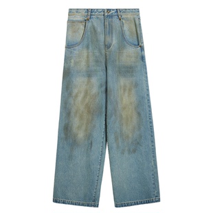 NancyCavally专柜款重磅水洗牛仔  时髦手工擦色磨损脏脏牛仔长裤