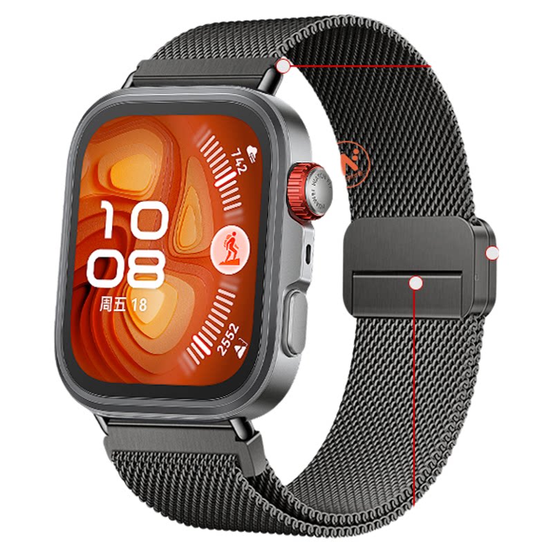 适用华为watchfit4手表带fit5pro手环双米兰磁吸腕表带fit3运动fit2智能手表金属表链fitnew夏季透气米兰尼斯