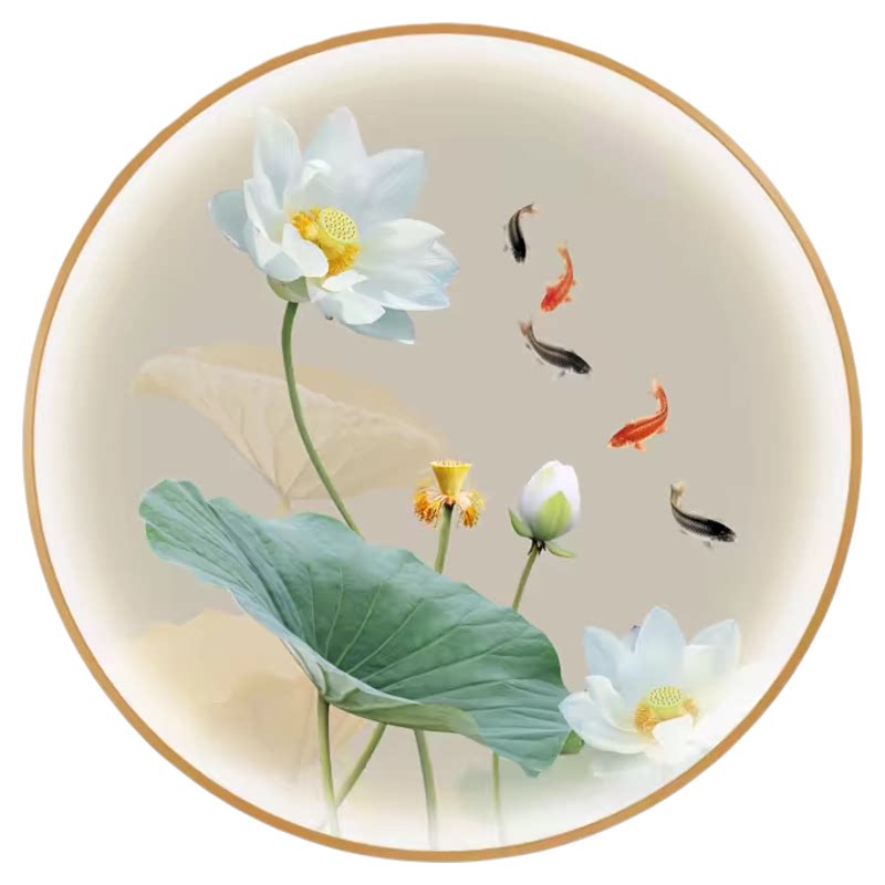 荷花餐厅莲花新中式装饰画灯画