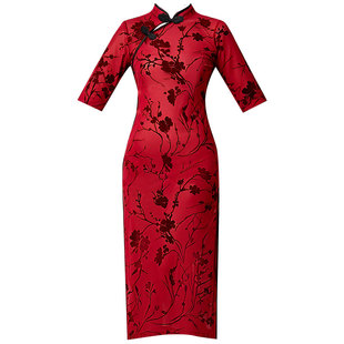 古典舞蹈服女改良气质旗袍弹力跳舞专用中国风印花网纱舞蹈演出服