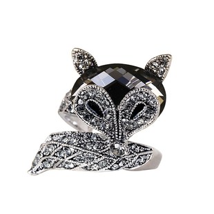 欧美大气复古水晶狐狸头食指戒指女时尚夸张个性装饰指环女士饰品