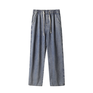 wassup happy水洗牛仔裤男秋冬季新款加绒加厚宽松直筒休闲长裤子
