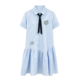 初中生衬衫连衣裙夏装2026新款少女宽松学院风青少年高中学生裙子