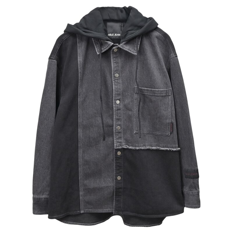 ABLE,JEANS牛仔拼接连帽衬衫