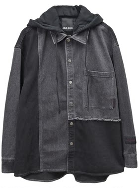 ABLE，JEANS牛仔拼接连帽衬衫