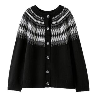 FANLE STUDIOS巴素兰羊毛多尼戈尔费尔岛提花宽松插肩袖开衫毛衣