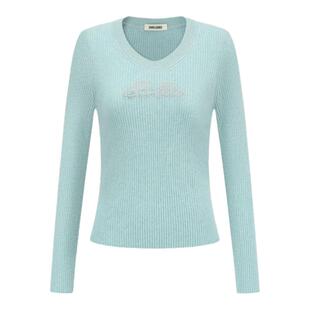 SHRO ENRODeux moi系列 蓝色羊绒鹅蛋领烫钻修身毛衫   301469