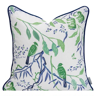 VANCASA疏影和鸣 法式中国风蓝绿色抱枕高级靠枕客厅沙发轻奢新款