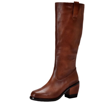 高端长筒靴高跟女靴四起哥真皮潮