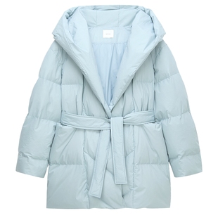 【特享折扣】OCHIRLY欧时力 连帽袍式中长款羽绒服外套配腰带25冬