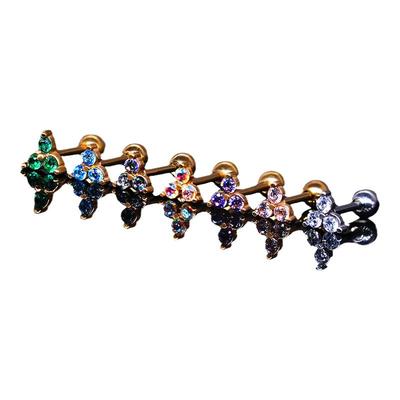 rockboil钛钢甜美锆石三叶草耳钉