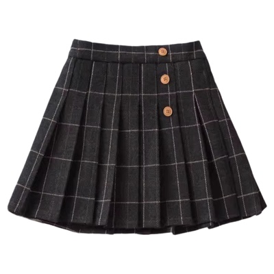 学院风女童半身裙秋冬毛呢百褶裙