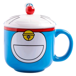 哆啦A梦官方旗舰店造型杯陶瓷马克杯带盖带勺水杯家用握杯办公室