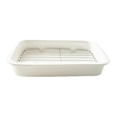 唯物生活 烘培微波炉蒸烤箱烤盘沥油滤水托盘长方形陶瓷焗饭餐盘