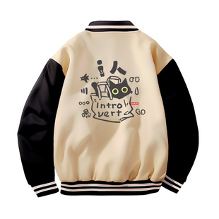 悦游 i人猫 春季空气棉棒球服外套男卫衣MBTI内向人格猫原创潮牌