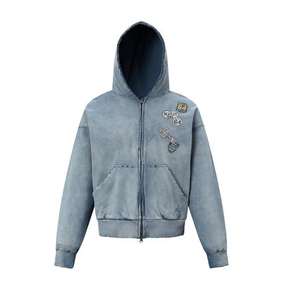 小众设计感水洗做旧连帽卫衣