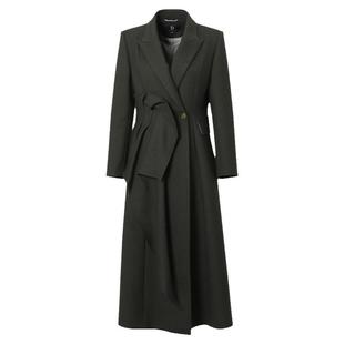 IDPAN品牌冬季新款时尚墨绿长外套女装设计感显高显瘦羊毛大衣女