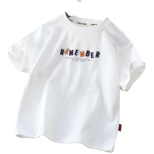 男童圆领短袖T恤2026夏季新款中大童字母刺绣半袖儿童汗衫潮1208