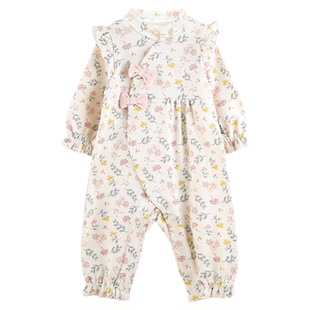 童泰婴幼儿衣服春夏季新品纯棉连体衣女宝哈衣女童国风碎花爬爬服