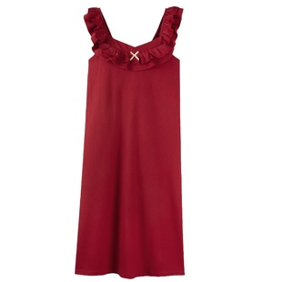 浪莎纯棉睡裙女士夏季2025年新款红色睡衣夏天吊带无袖可爱连衣裙