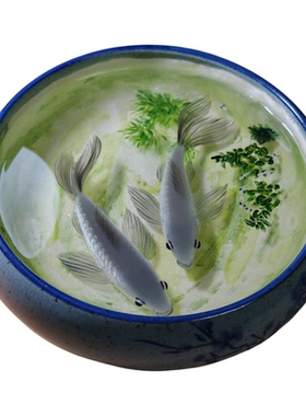 韵鲤手绘立体鲤鱼永生鱼花侘寂风丙烯油画黑白肌理画沙发桌面摆件