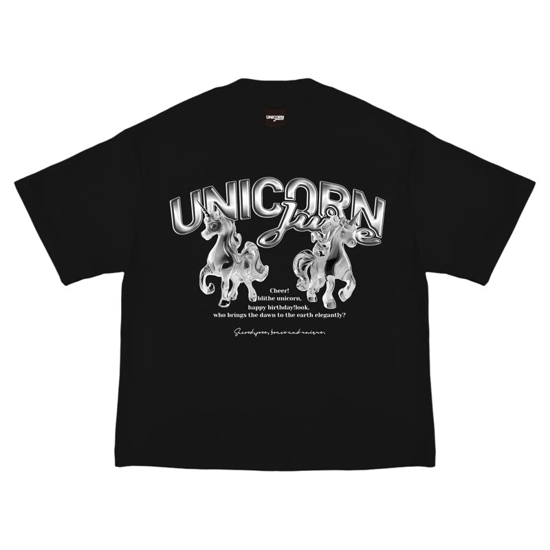 JuiceUnicorn 25夏重磅纯棉落肩短袖男女情侣闺蜜美式潮牌高街T恤