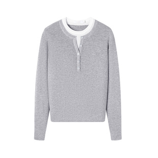 Navigare意大利小帆船26春季新款短款针织衫女假两件修身长袖T恤