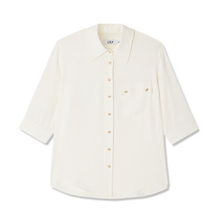 LILY2025女装春夏气质通勤款舒适宽松垂坠感百搭休闲七分袖衬衫