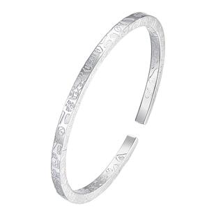 周大生纯银S990手镯女足银古法开口吉言银镯子生日送女朋友礼物